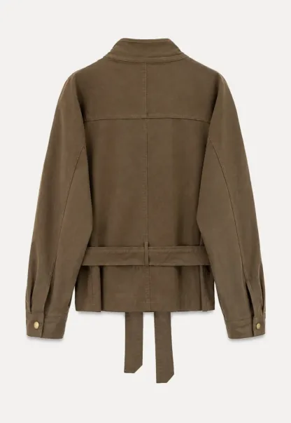 Oversized Leather Jacket with Belted Waist and Snap Buttons