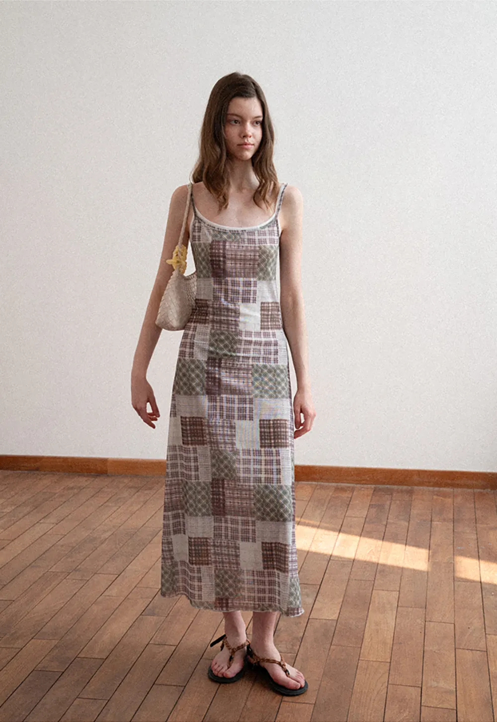 Patchwork Plaid Maxi Slip Dress