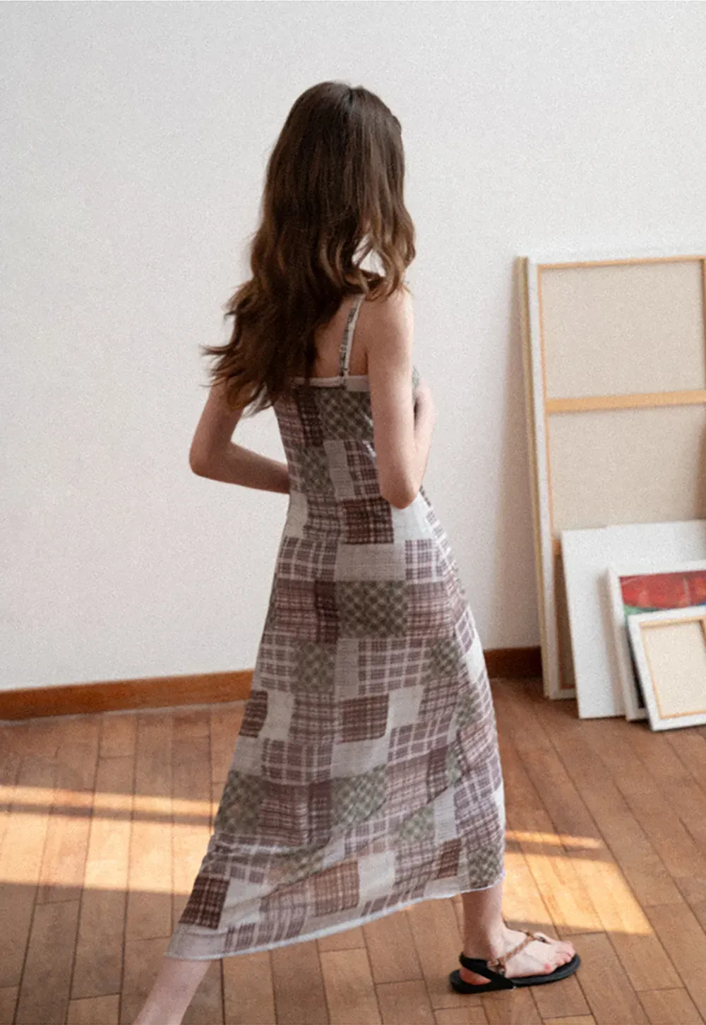 Patchwork Plaid Maxi Slip Dress