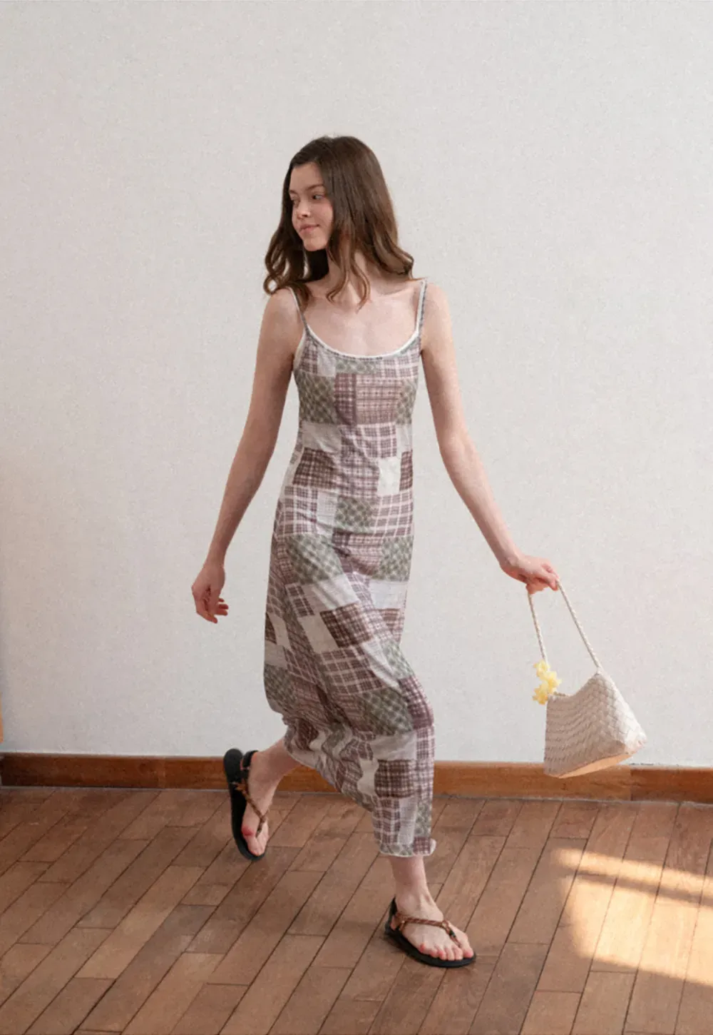 Patchwork Plaid Maxi Slip Dress