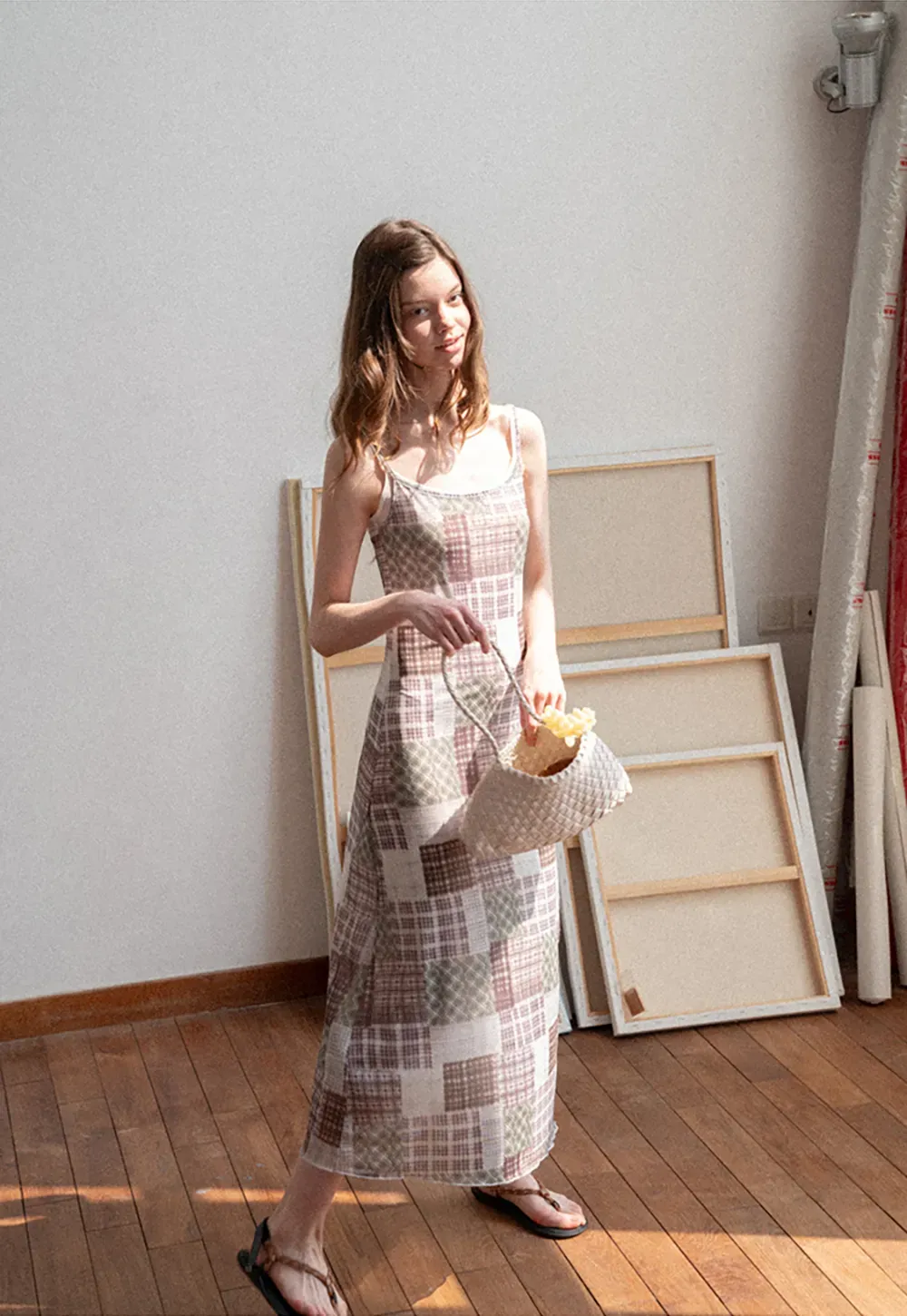 Patchwork Plaid Maxi Slip Dress