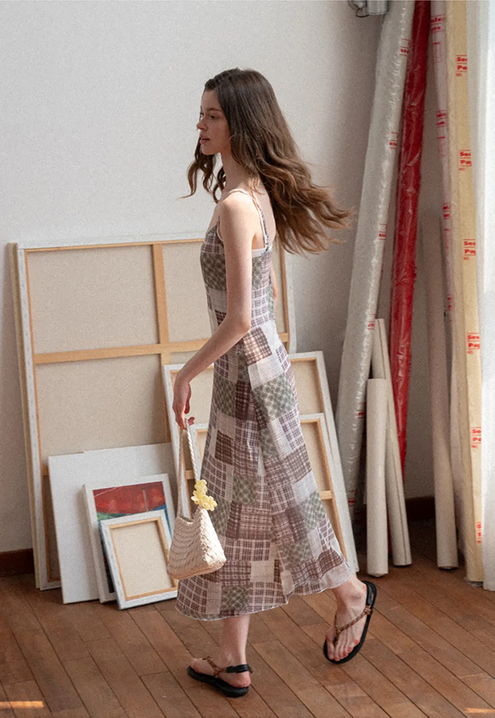 Patchwork Plaid Maxi Slip Dress