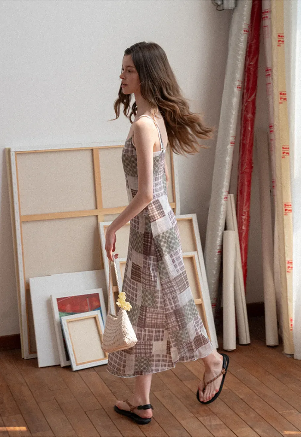 Patchwork Plaid Maxi Slip Dress