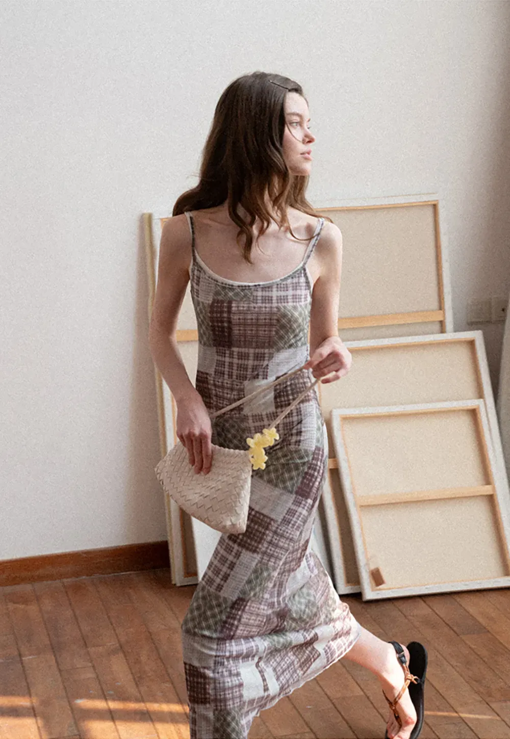 Patchwork Plaid Maxi Slip Dress