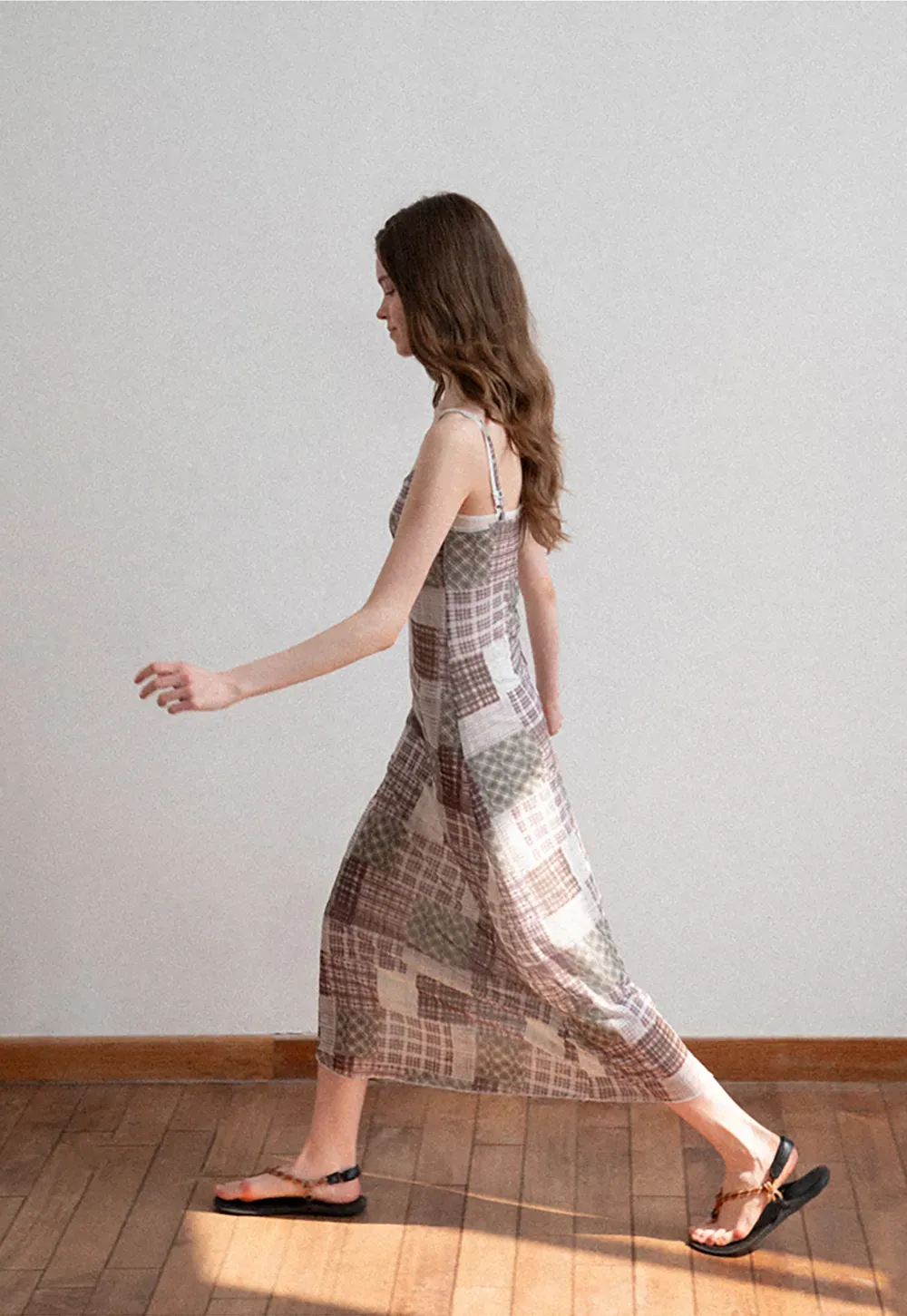 Patchwork Plaid Maxi Slip Dress