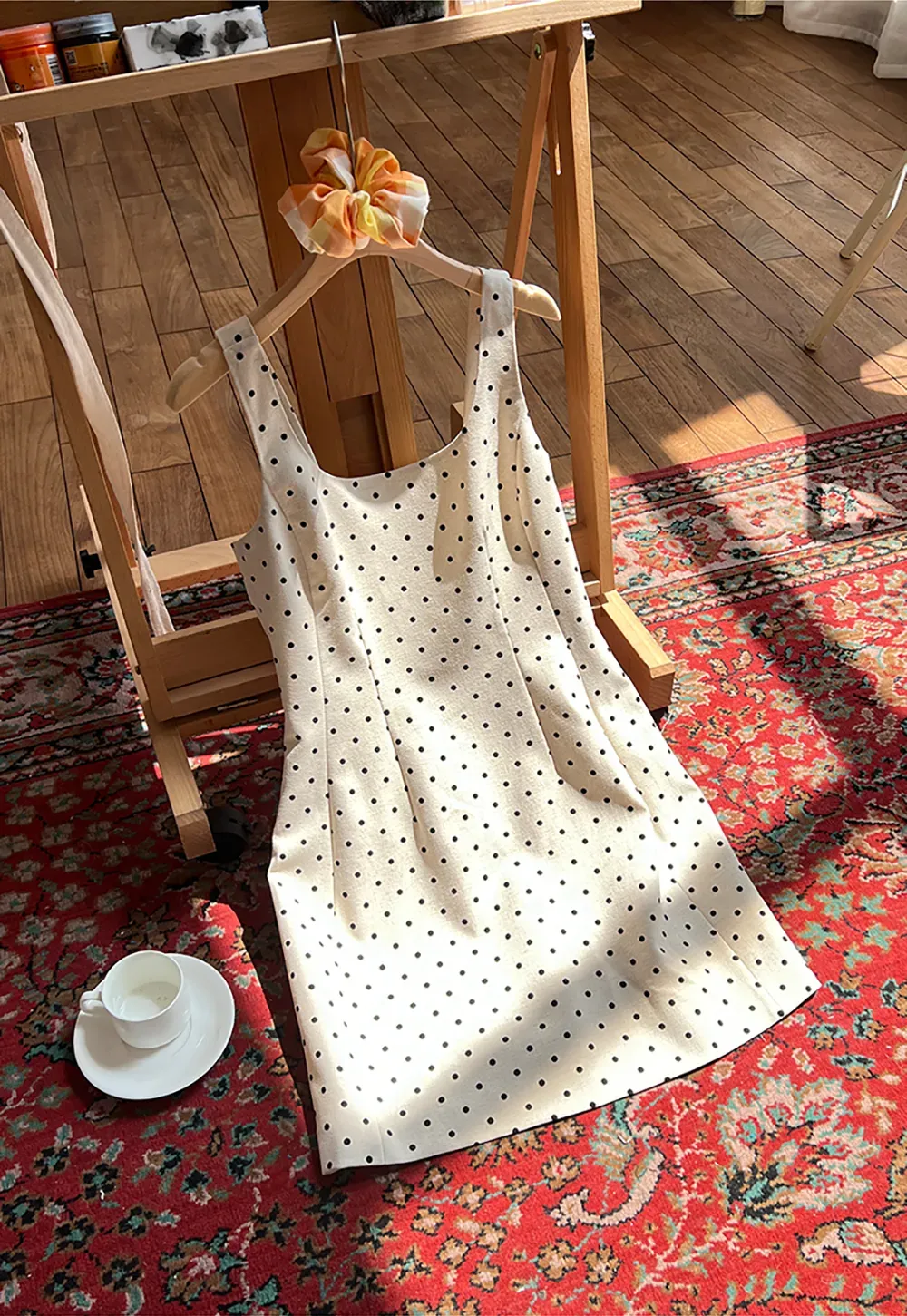 Polka dot sleeveless square neck dress