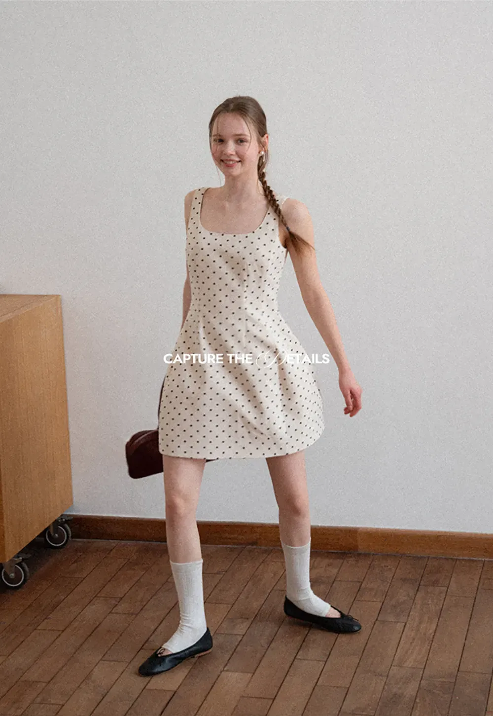 Polka dot sleeveless square neck dress