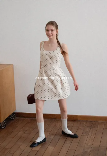 Polka dot sleeveless square neck dress