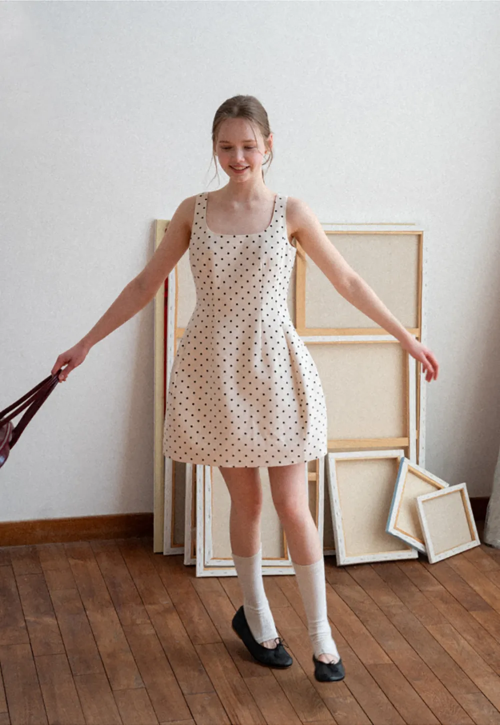 Polka dot sleeveless square neck dress