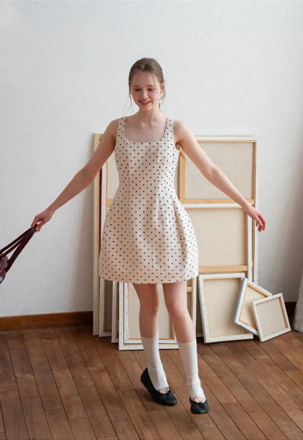 Polka dot sleeveless square neck dress