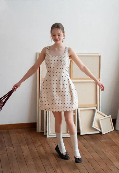 Polka dot sleeveless square neck dress