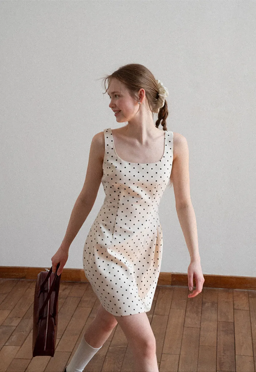 Polka dot sleeveless square neck dress