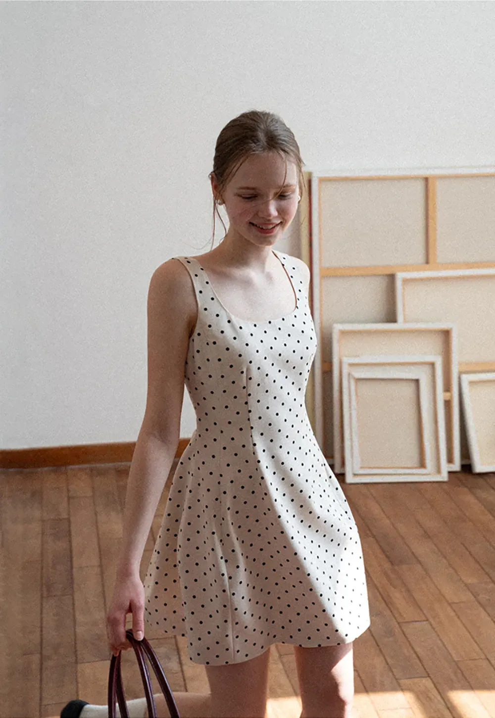 Polka dot sleeveless square neck dress