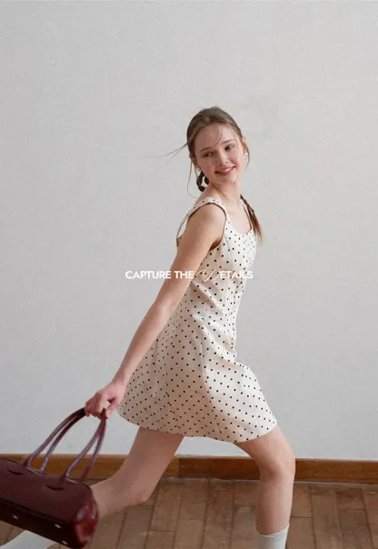 Polka dot sleeveless square neck dress