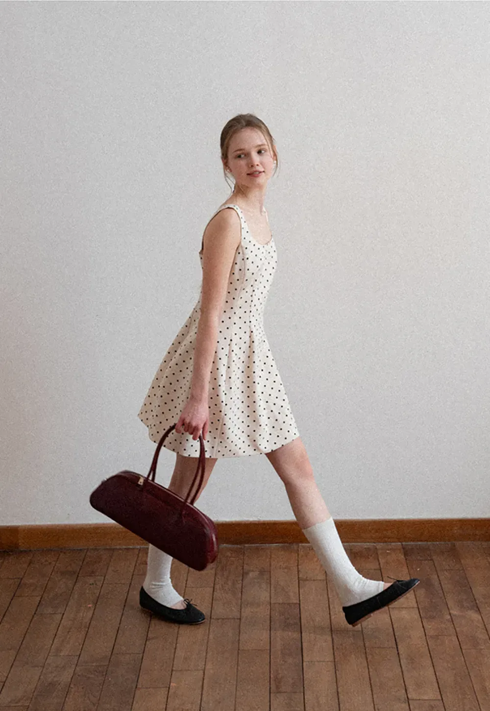 Polka dot sleeveless square neck dress