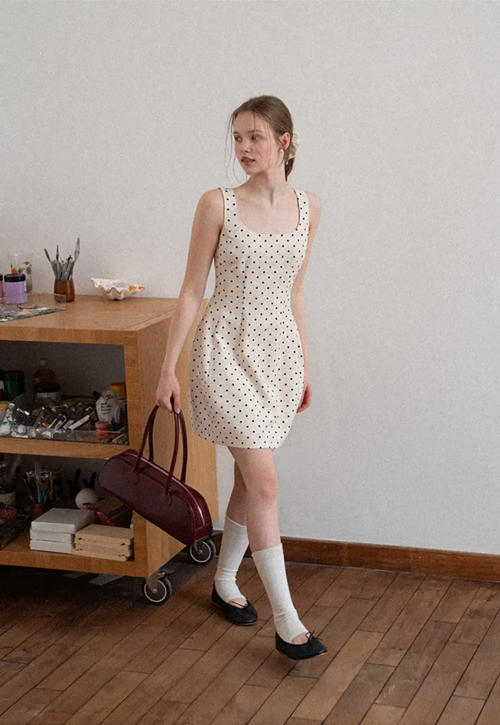 Polka dot sleeveless square neck dress