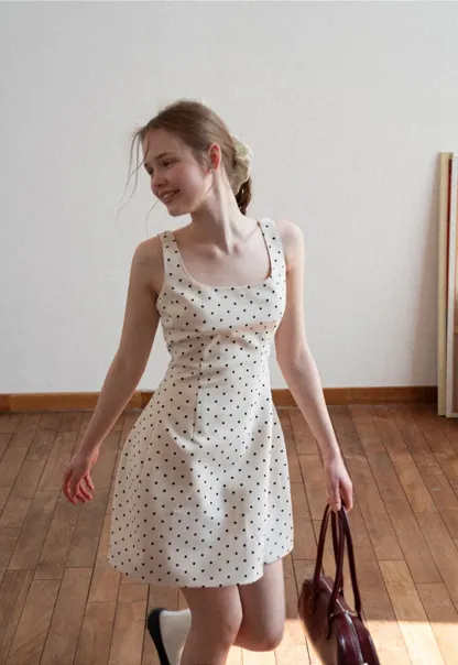 Polka dot sleeveless square neck dress