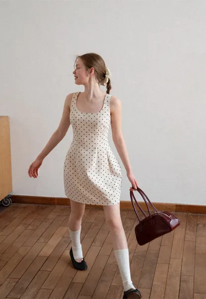 Polka dot sleeveless square neck dress