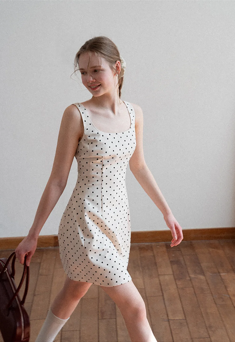 Polka dot sleeveless square neck dress