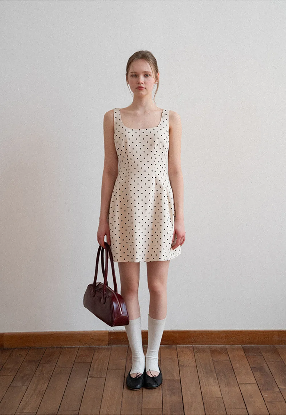Polka dot sleeveless square neck dress