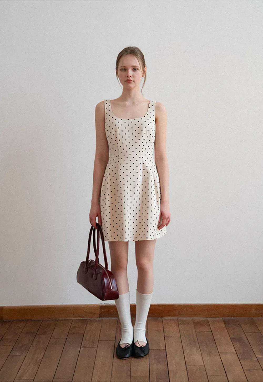 Polka dot sleeveless square neck dress
