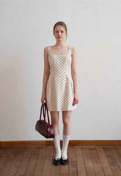 Polka dot sleeveless square neck dress