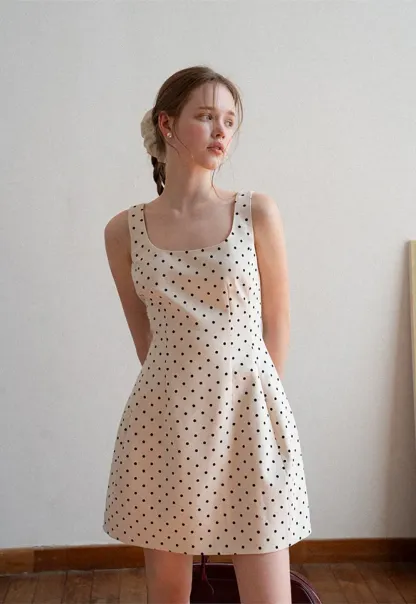Polka dot sleeveless square neck dress