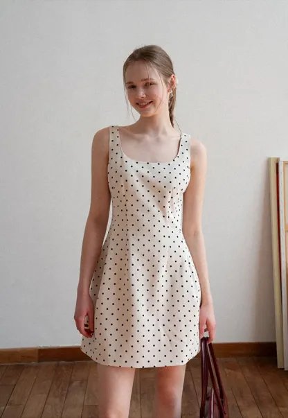 Polka dot sleeveless square neck dress