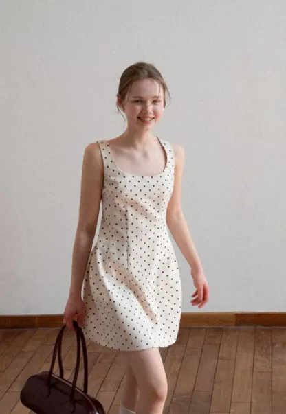 Polka dot sleeveless square neck dress