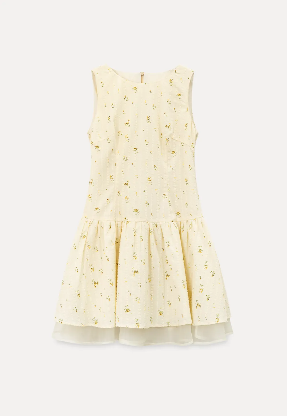 Sleeveless floral dress with layered skirt