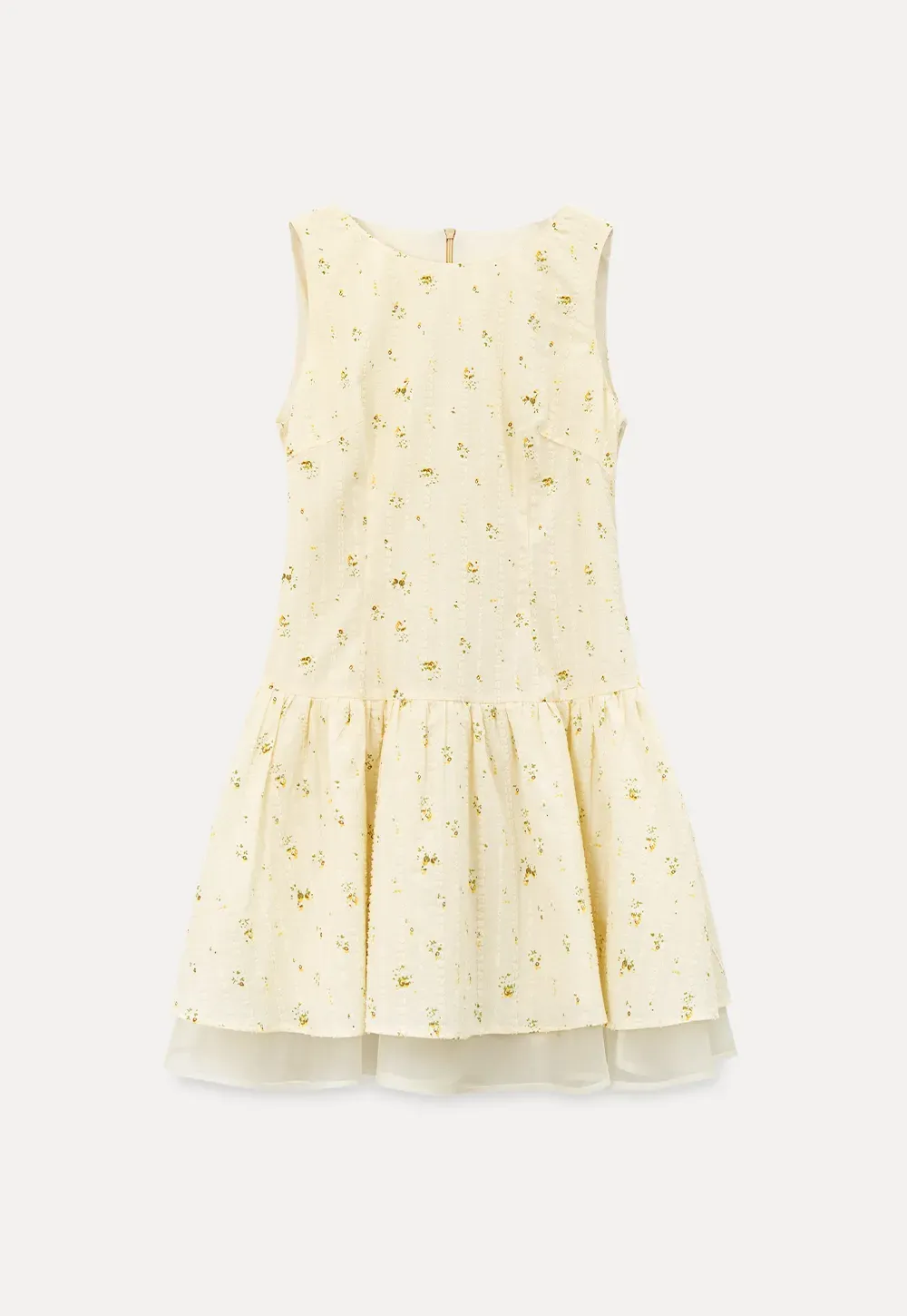 Sleeveless floral dress with layered skirt