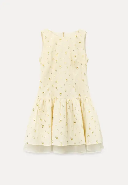 Sleeveless floral dress with layered skirt