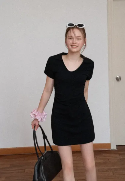 Short Sleeve V Neck Mini Dress