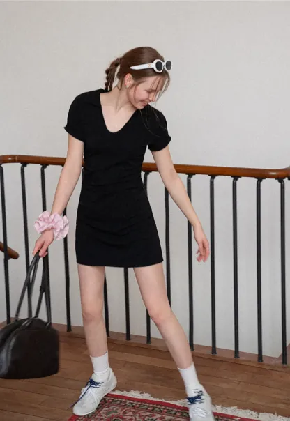 Short Sleeve V Neck Mini Dress