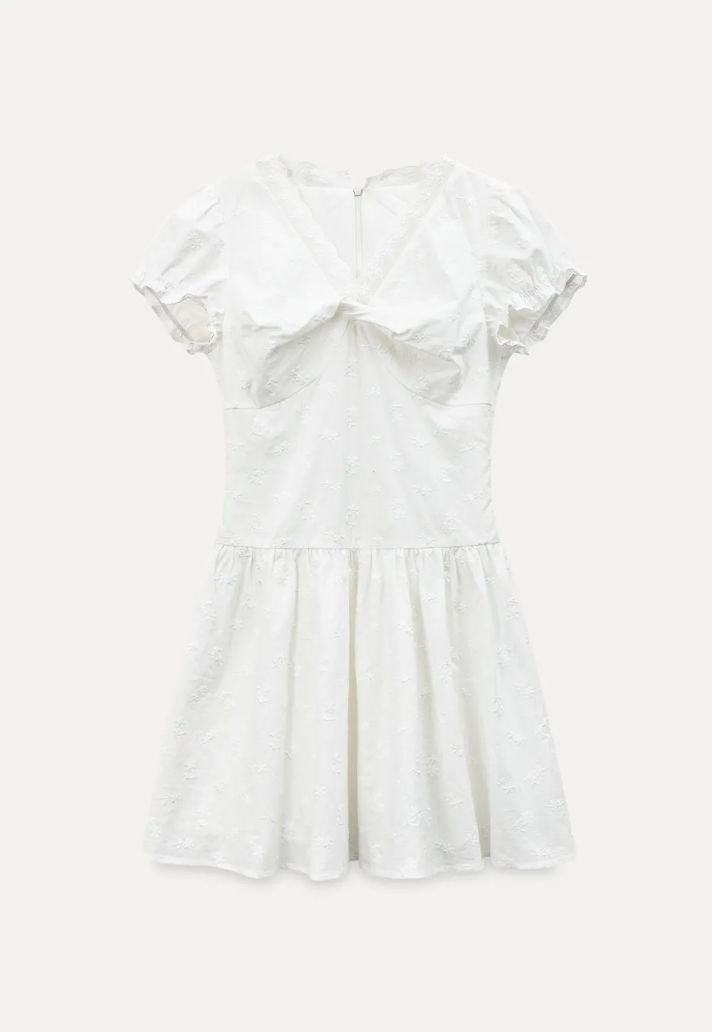 Short dress with puff sleeves and scalloped neckline