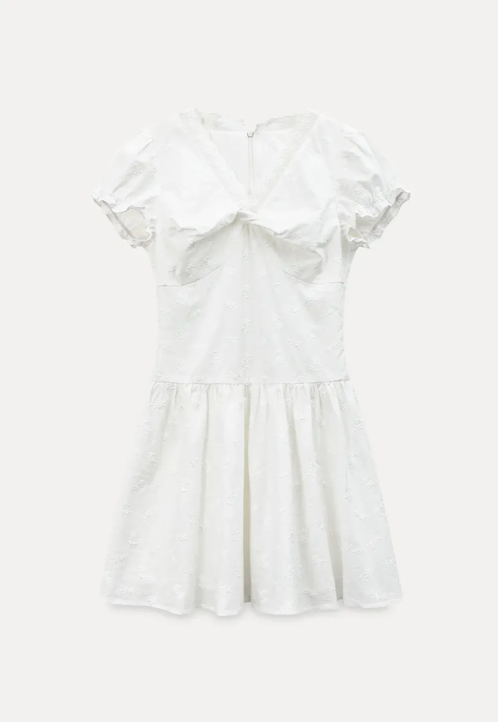 Short dress with puff sleeves and scalloped neckline