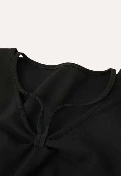 Short Sleeve Dress with V Neck and Front Twist Detail