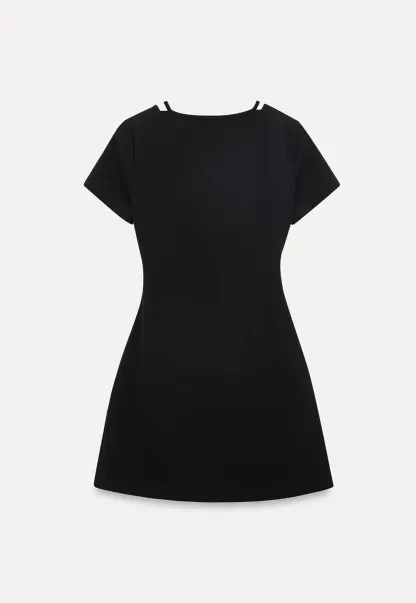 Short Sleeve Dress with V Neck and Front Twist Detail