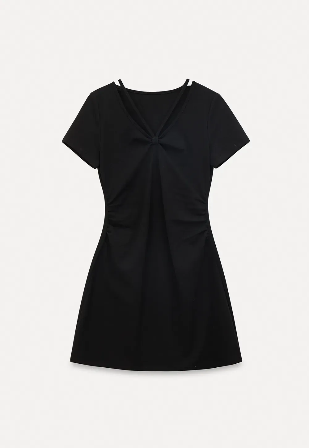 Short Sleeve Dress with V Neck and Front Twist Detail