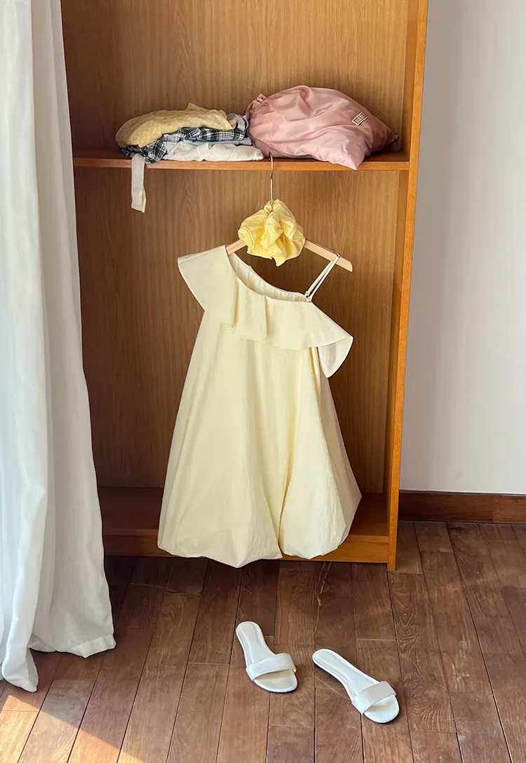 One shoulder ruffle dress with thin straps