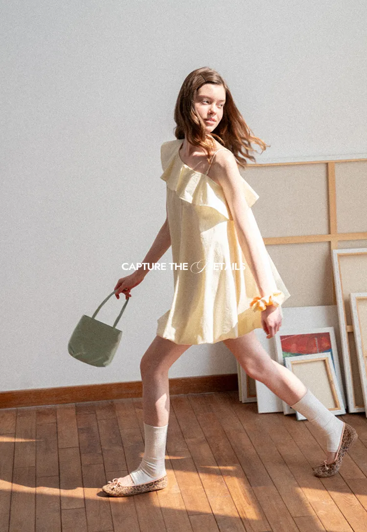 One shoulder ruffle dress with thin straps