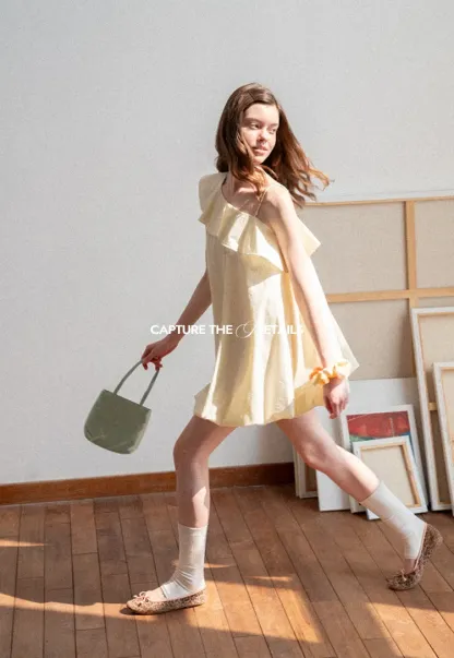 One shoulder ruffle dress with thin straps
