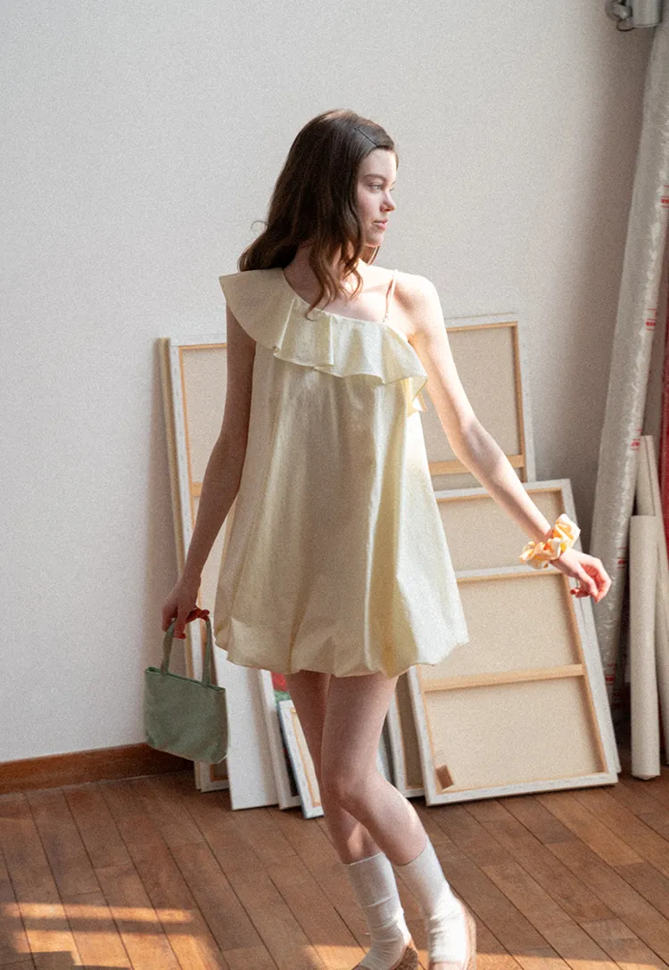 One shoulder ruffle dress with thin straps