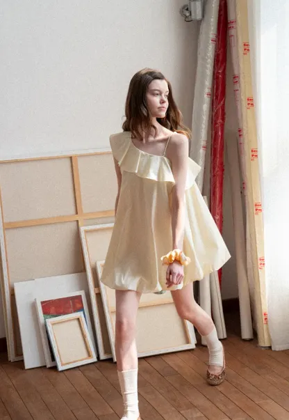 One shoulder ruffle dress with thin straps