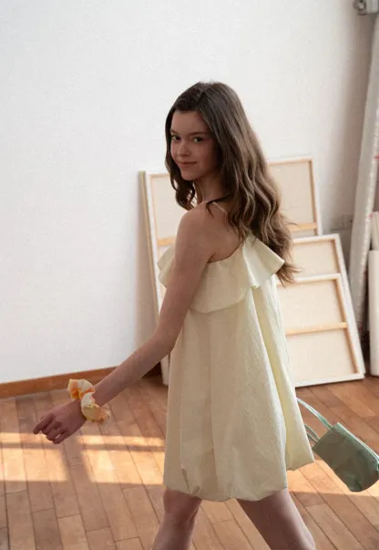 One shoulder ruffle dress with thin straps