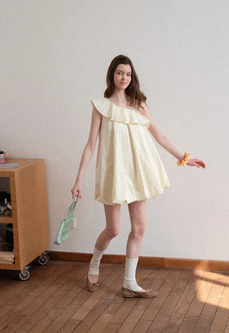 One shoulder ruffle dress with thin straps