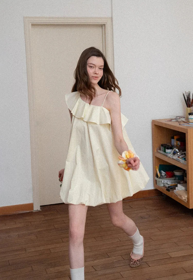 One shoulder ruffle dress with thin straps