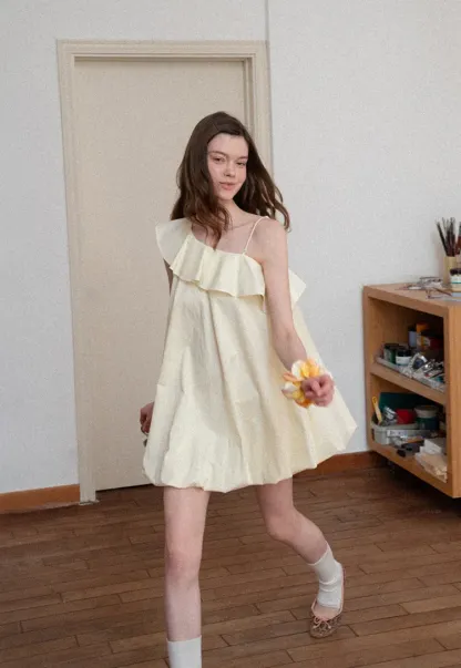 One shoulder ruffle dress with thin straps