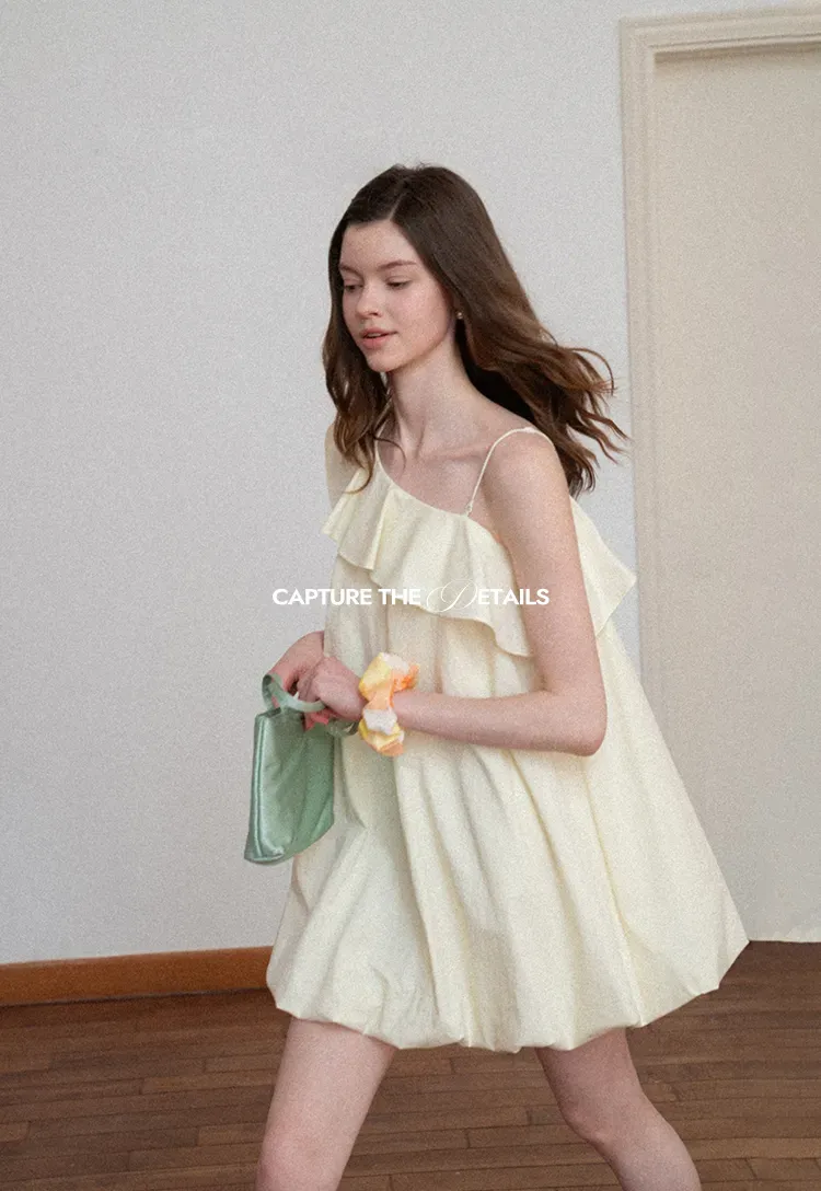 One shoulder ruffle dress with thin straps