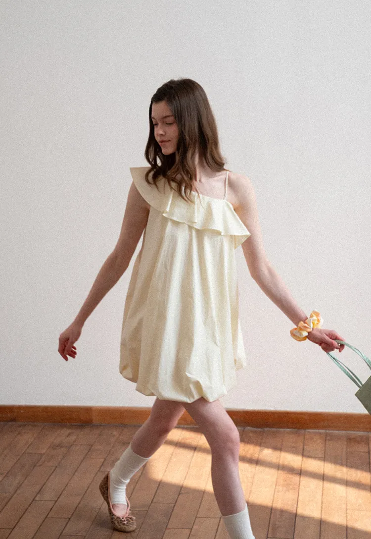 One shoulder ruffle dress with thin straps